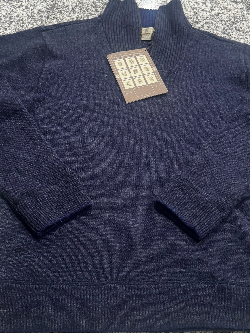 Aran Sweater Market 100% Wool Navy Blue Zip